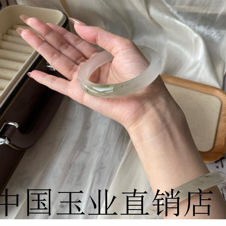新疆天山翠扁圆条手镯子半山半水玛瑙女款高端冰翠金丝玉平安镯