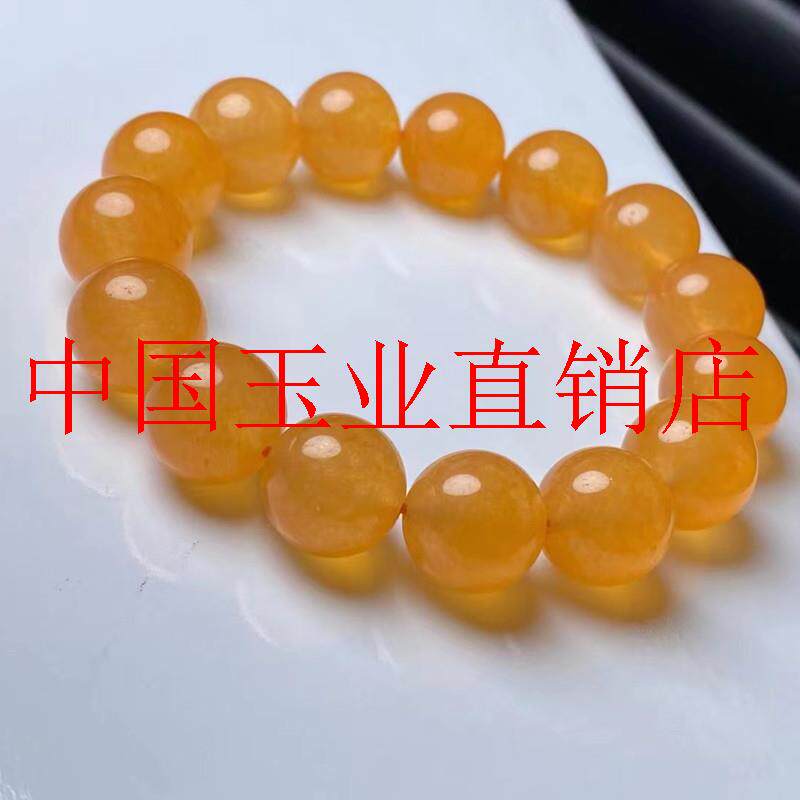 精品缅甸翡翠色冰种黄玉圆珠手串鸡油黄单圈时尚百搭男女款黄龙玉