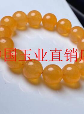 精品缅甸翡翠色冰种黄玉圆珠手串鸡油黄单圈时尚百搭男女款黄龙玉