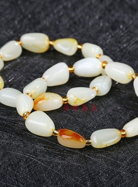 精品和田玉手串女款白玉籽料原石红沁皮随形精选玉石手饰品送礼