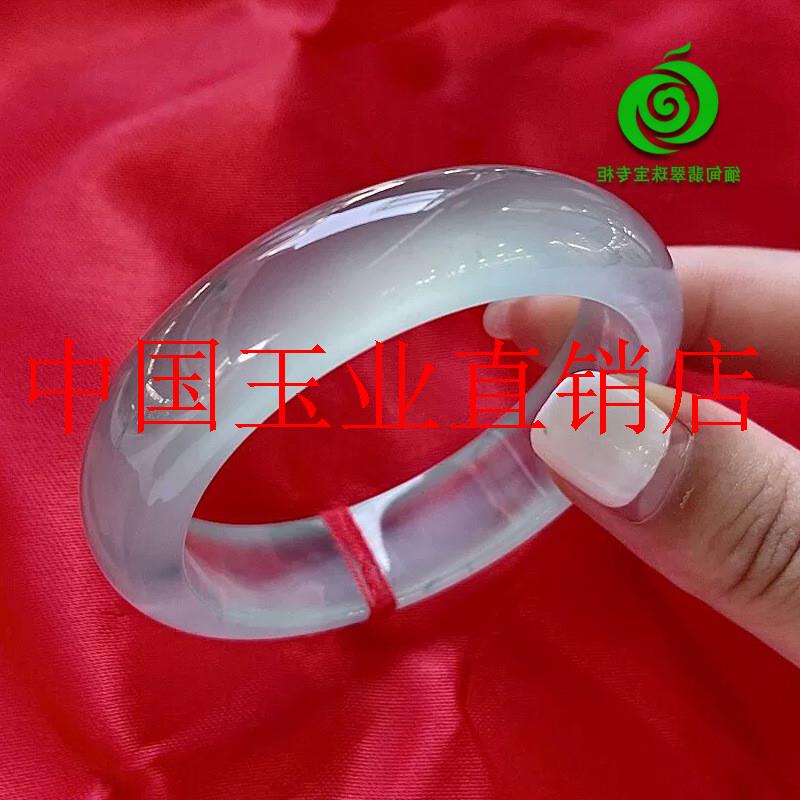 缅甸老坑翡翠色玉镯高冰透玻璃种圆条手镯白月光精致美人镯女爆款