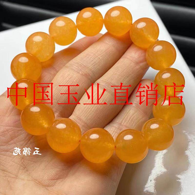 缅甸冰种鸡油黄翡翠色圆珠手链男女款单圈佛珠高级感满色橘黄手串