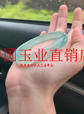冰种油青色翡翠玉镯细圆条湖水绿玛瑙手镯子淡绿色清新感复古女镯