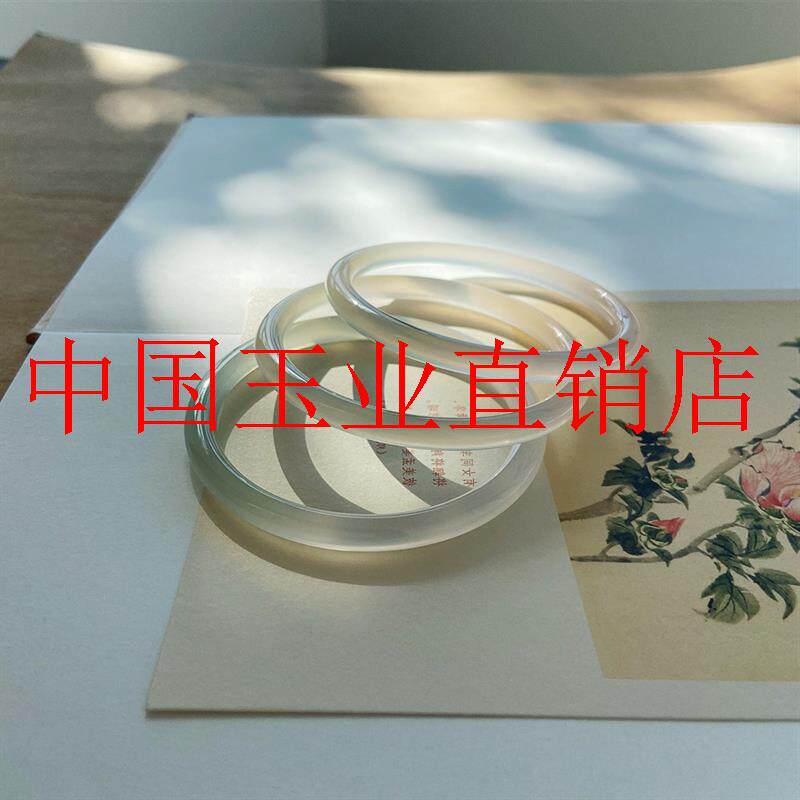 天青半山水高品质精选冰透玛瑙镯子细圆条美人镯精致女款手镯送礼