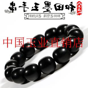 新疆和田玉老型珠子手串男女士款高端新疆真籽料羊脂墨玉桶珠手链