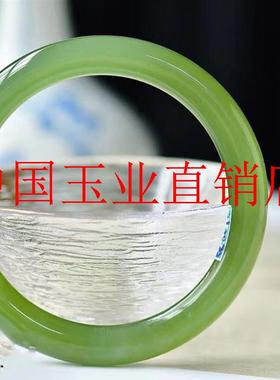 和田玉青海料冰种晴水浅湖水绿细圆条手镯青白玉圆条少女款玉镯子