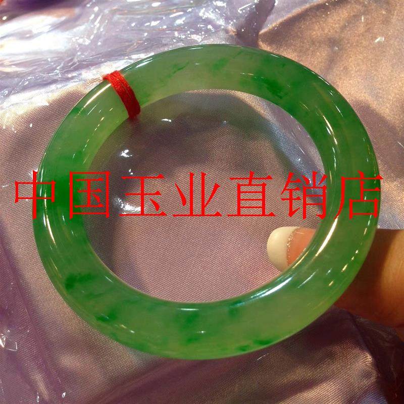 翡翠色冰种手镯阳绿飘花圆条缅甸老坑翡翠色女缅甸玉石镯子送妈妈