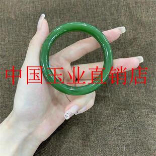 精选高品质翠绿手镯少女款细圆条镯子高端碧绿色精品翡翠色玉石镯