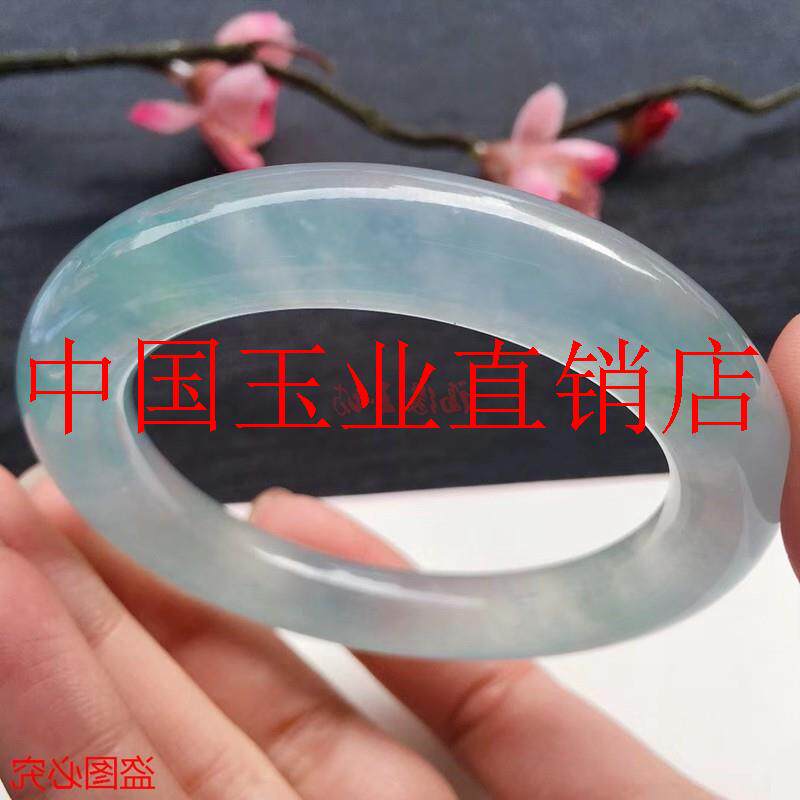 缅甸老坑冰种飘花精选玉手镯透水润水沫玉清圆条冷古风平安镯女款