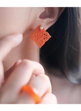 项链坠镂空雕刻梅花珍珠耳钉福在眼前镂空吊坠新中式国风项链女款