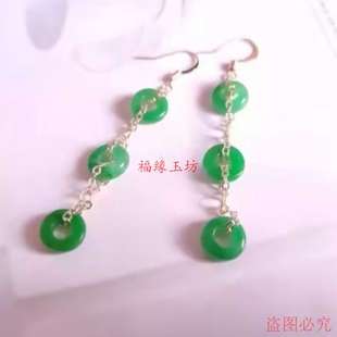 精选缅甸翡翠色耳环圆环平安扣耳饰长款民族风玉女简约耳坠送礼