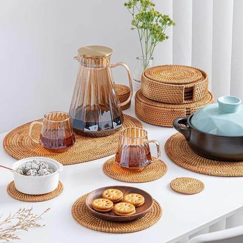 越南藤编手工圆形隔热杯垫防烫