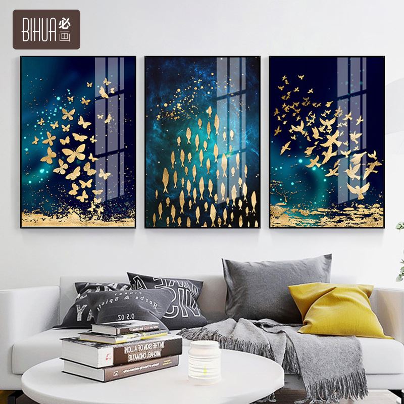 客厅装饰画三联高档晶瓷画铝合金北欧挂画沙发背景墙画酒店壁画