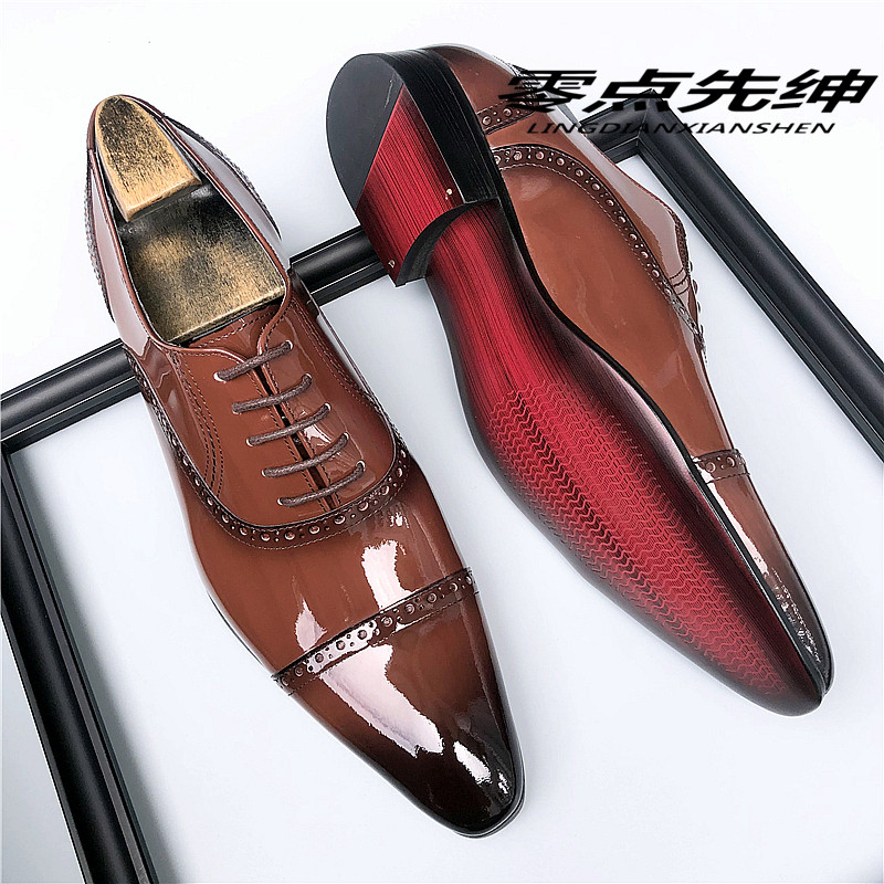 高端手工皮鞋男亮面牛津鞋时尚潮流发型师西装鞋主持人演出制服鞋