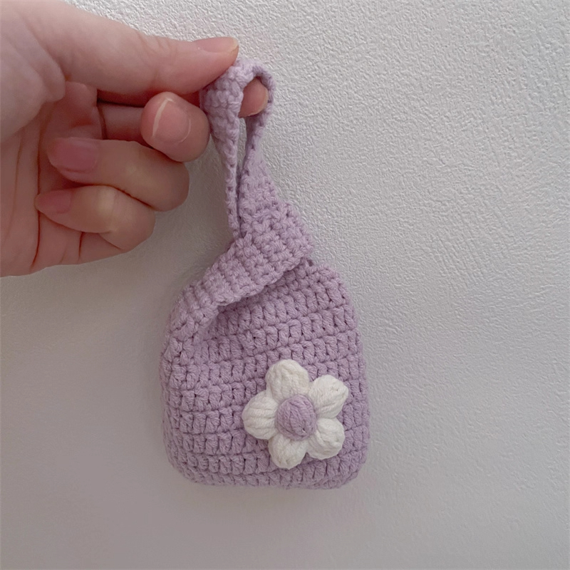 雪妃尔正品毛线钩针编织泡芙花手腕包迷你包通用型耳机包毛线diy