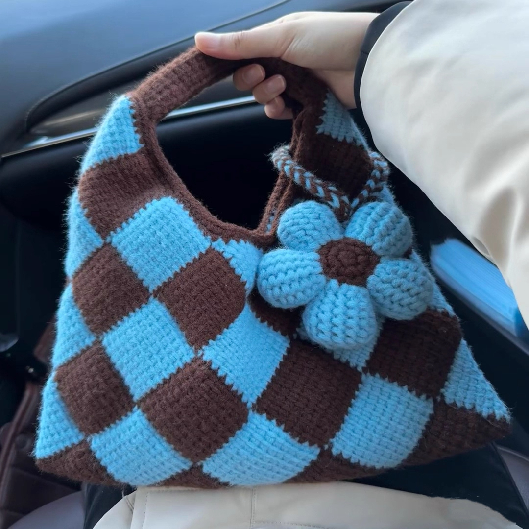 雪妃尔毛线创意ins手工diy编织菱形阿富汗包全套材料包毛线手提包