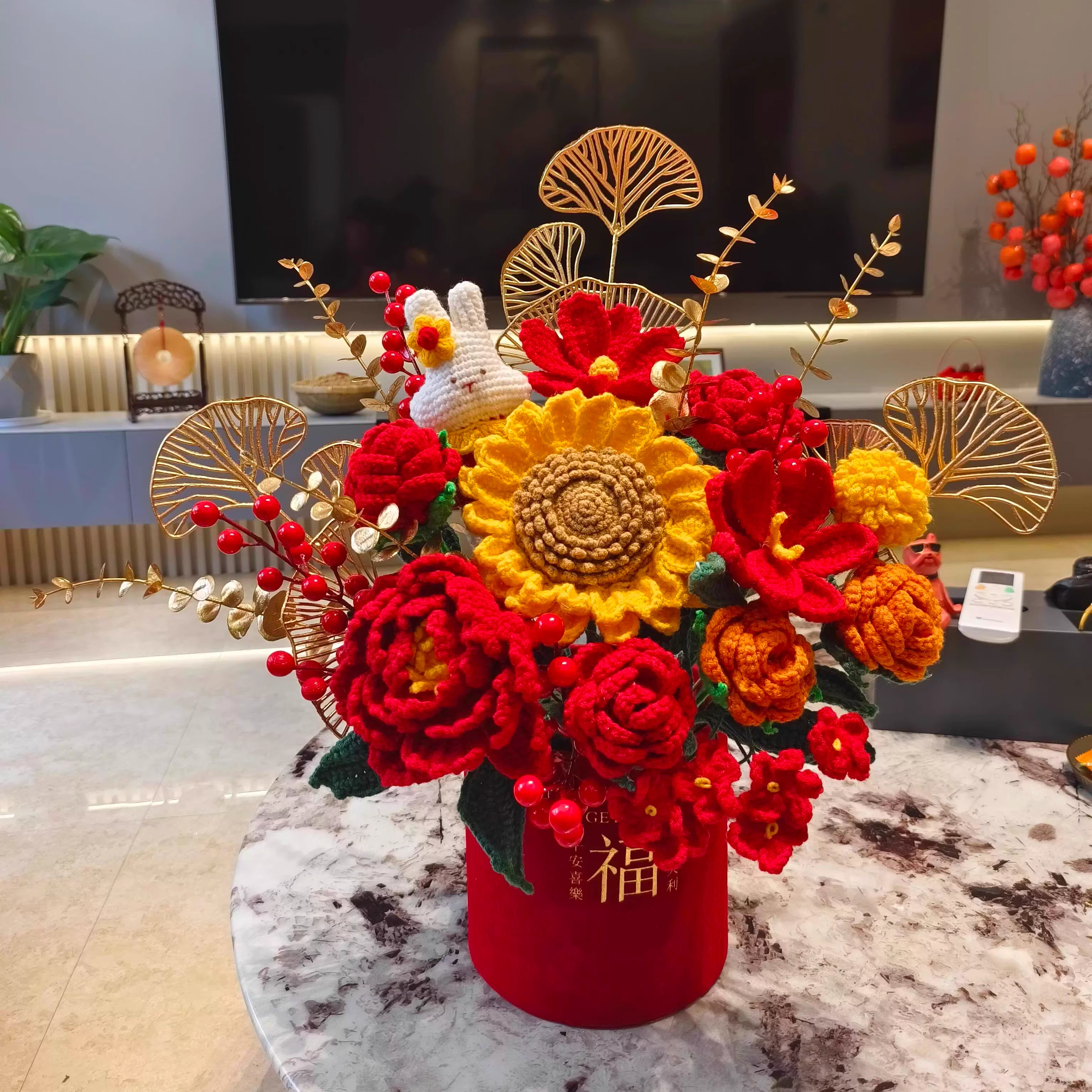 新年抱抱桶雪妃尔毛线手工编织diy材料包毛线送朋友乔迁礼物花