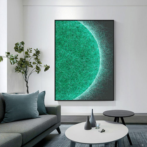 抽象翡翠星球青绿色光芒线条装饰画客厅玄关背景墙挂画大幅落地画