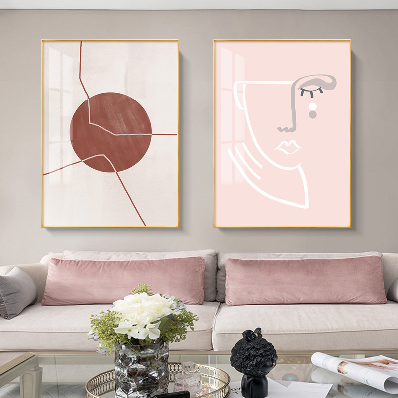 现代简约北欧莫兰迪色挂画艺术抽象线条人物色块装饰画小众文艺画