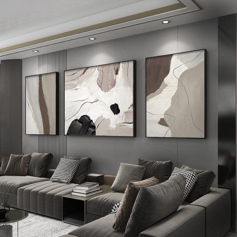抽象线条艺术油画三联现代简约沙发背景墙挂画大芬村客厅画装饰画,家居饰品,油画,淘宝优惠券,粉丝福利购,淘宝优惠卷