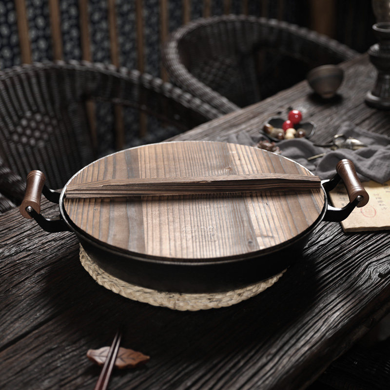 3代铸铁平底锅煎锅烙饼锅家用铁锅无涂层物理不粘锅燃气灶适用