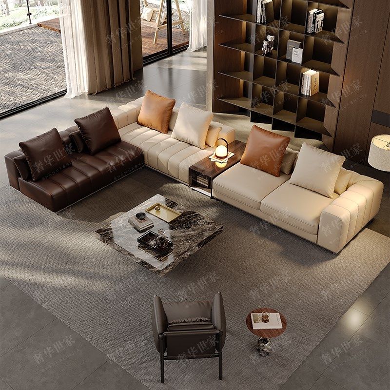 minotii钢琴键沙发真皮头层牛皮意式极简客厅大平层别墅转角组合