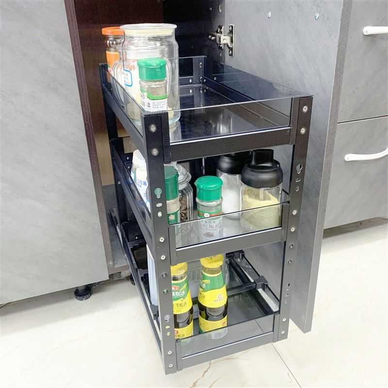 厨房橱柜拉篮玻璃窄柜调味篮迷你调料置物架储物2层3层底轨铝合金,家装主材,拉篮,淘宝优惠券,粉丝福利购,淘宝优惠卷