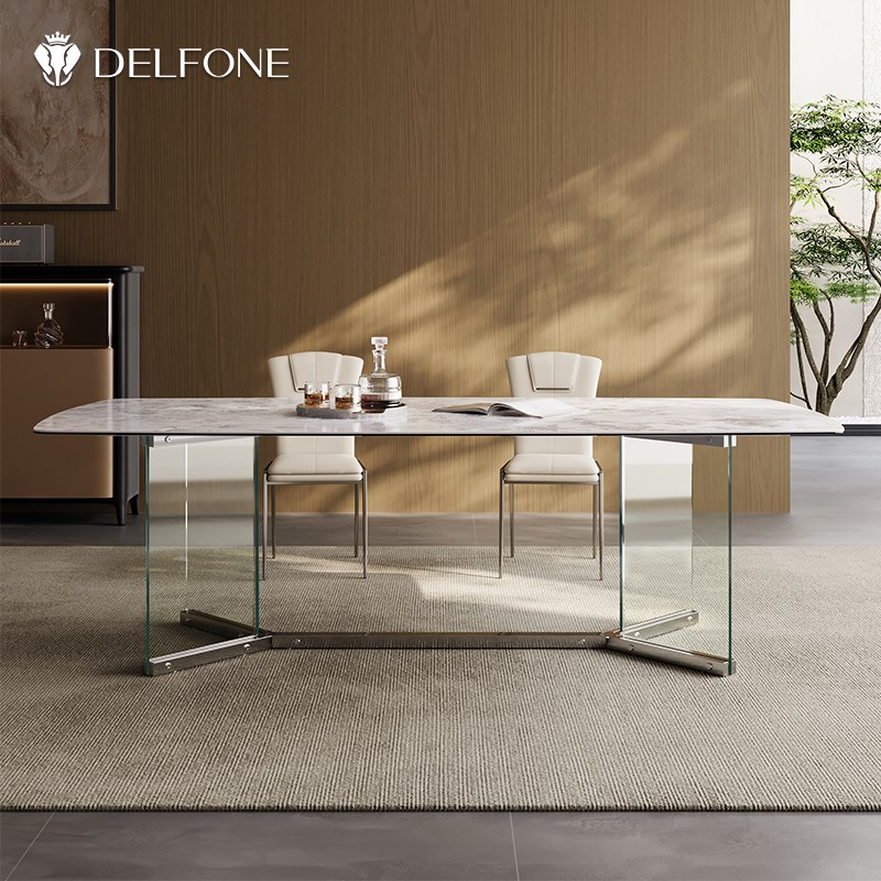 德利丰岩板餐桌202p4新款长方形意式轻奢设计师钢化玻璃悬浮饭桌