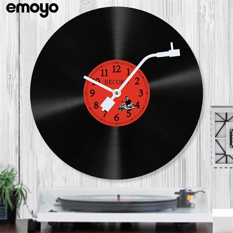 留声机黑胶唱片diy涂鸦复古挂钟 创意酒吧咖啡馆音乐装饰钟表墙钟