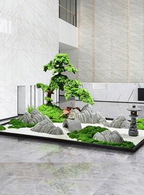 室内大型中庭景观酒店大堂会所彷真迎客松造景天井形象墙装饰布置