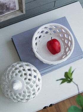 BJ63 白色镂空陶瓷储物罐样板间别墅酒店大堂桌面软装装饰摆件