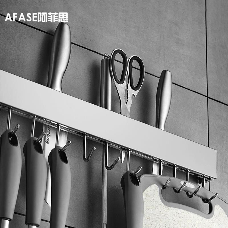 免打孔304不锈钢刀架 厨房挂件可移动挂钩壁挂厨房收纳架带毛巾杆
