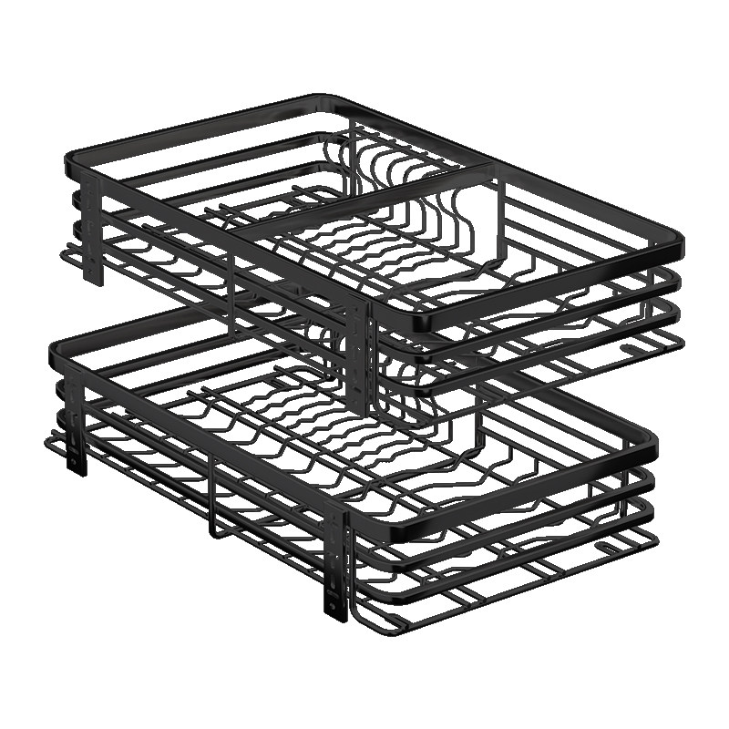 拉篮厨房橱柜304不锈钢碗柜双层抽屉式内置碗篮收纳调味碗碟碗架