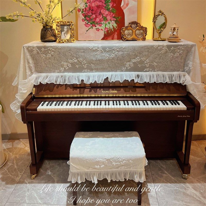 法式钢琴罩罗曼花半透立体浮雕钢琴半罩立式钢琴通用款钢琴防尘罩