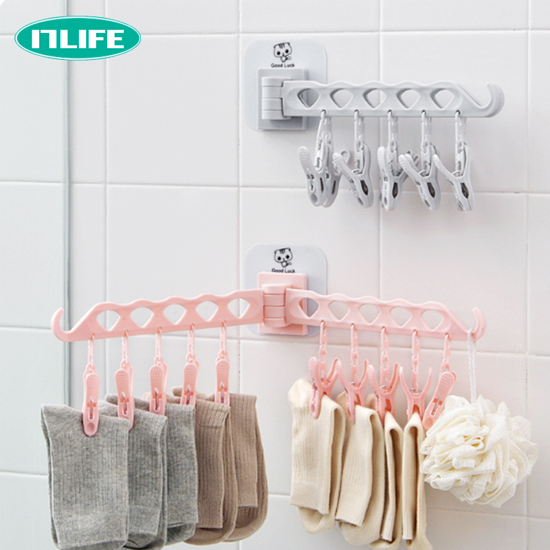 晾晒小夹子塑料家用粘墙挂钩宿舍晒袜子内衣衣架多夹子晾袜架神器