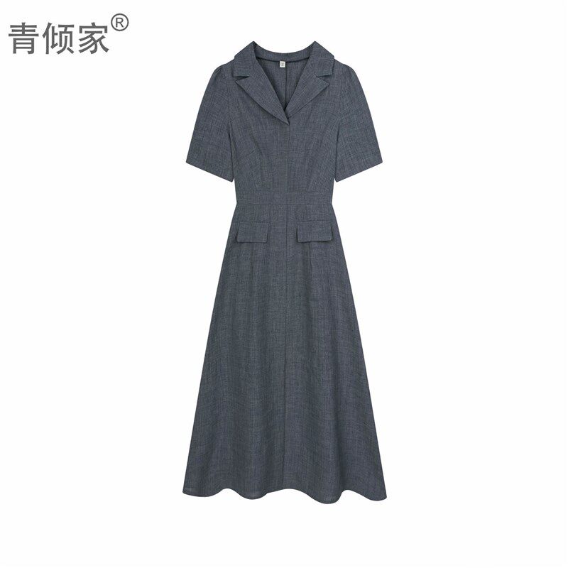 青倾家【烟雨楼台】夏季知性职业西装夏装气质系带大摆连衣裙女