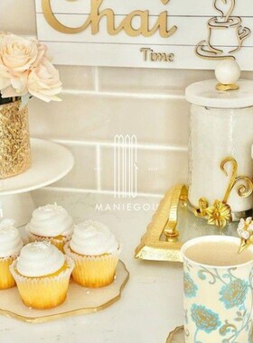 现代创意轻奢电镀透明杯垫金色家居客厅蛋糕餐盘子摆件装饰工艺品