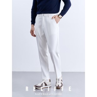 通勤轻奢百搭裤 百搭休闲裤 子男士 抗皱修身 潮 商务直筒白色长裤 意式