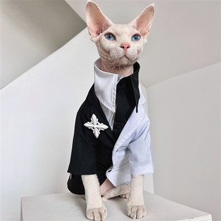 德文衣服斯芬克斯无毛猫星球黑白拼色潮款西装衬衫宠物礼服套装