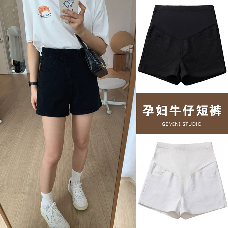 孕妇牛仔短裤夏季时尚孕妇安全裤子薄款打底外穿宽X松孕妇装夏装
