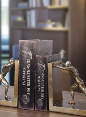 欧式复古创意书房酒柜办公室装饰品摆件运动人推物书挡书靠书立