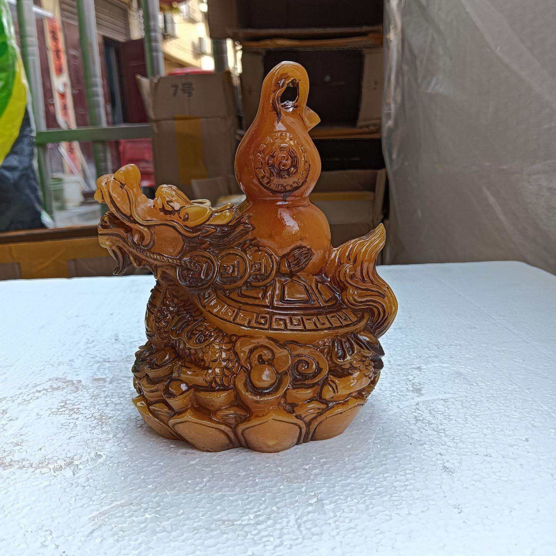 仿寿山石葫芦龙龟家居客厅摆件古玩做旧树脂龙龟摆设工艺品