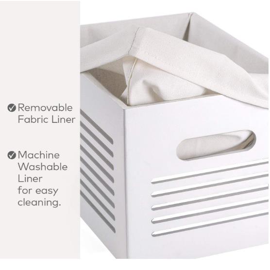 木制简约创意无盖喷漆收纳箱内衬白色软亚麻面料可机洗木质储存箱