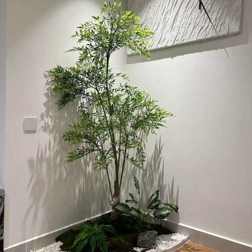仿真绿植造景室内楼梯下景观植物南天竹落地盆栽橱窗装饰假树摆件