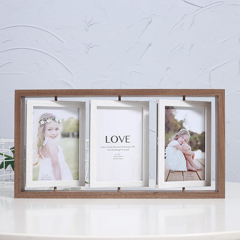 创意北欧式6寸木质双面旋转相框摆台连体相架多张组合照片像框