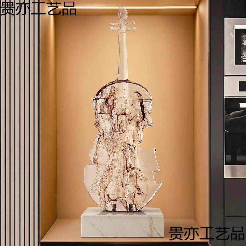 简约艺术透明小提琴摆件现代入户玄关客厅电视柜高颜值塑装饰品