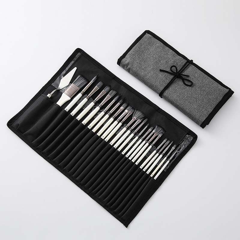 24支画笔套装美术生专用帆布笔帘油画笔木杆尼龙水粉水彩排笔刷