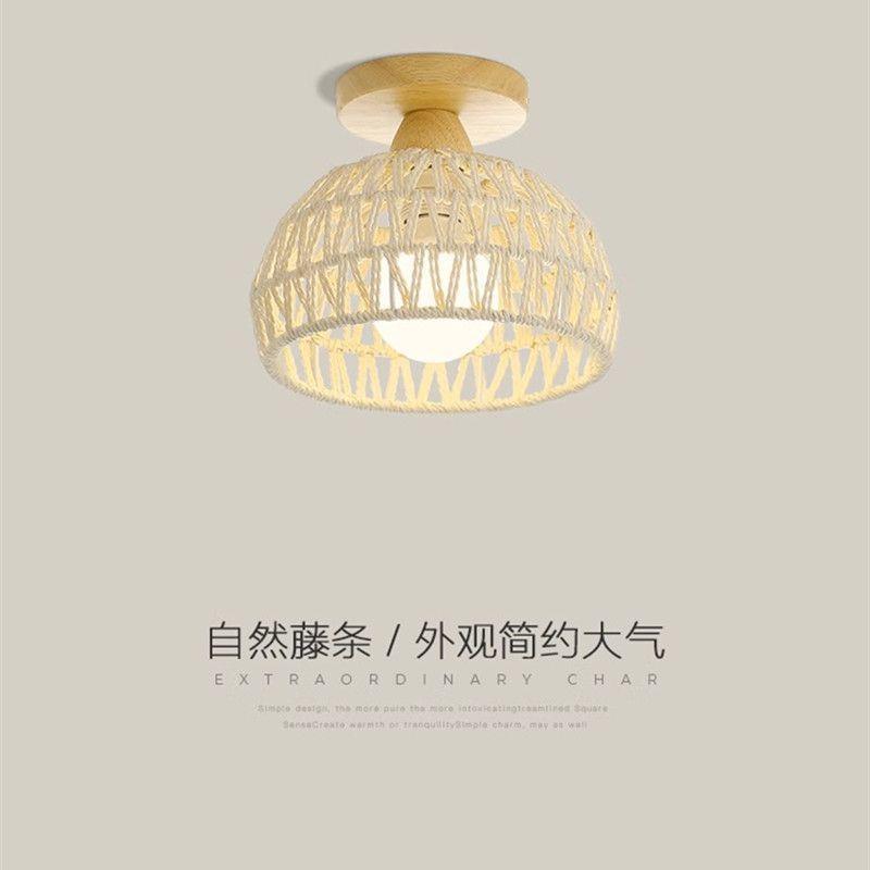 过道吸顶灯走廊玄关门厅阳台灯试衣间日式田园创意藤编原木卧室灯