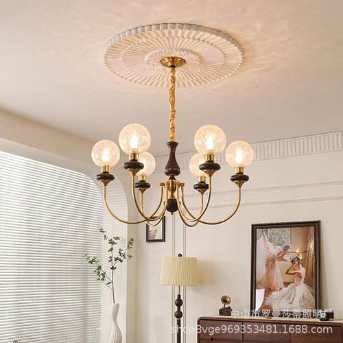 法式中古客厅吊灯美式复古vintage大厅主灯胡桃木高级感灯具