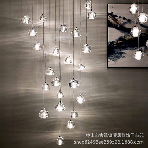 楼梯现代简约水晶吊灯loft别墅中空楼梯间旋转客厅复式楼挑空吊灯